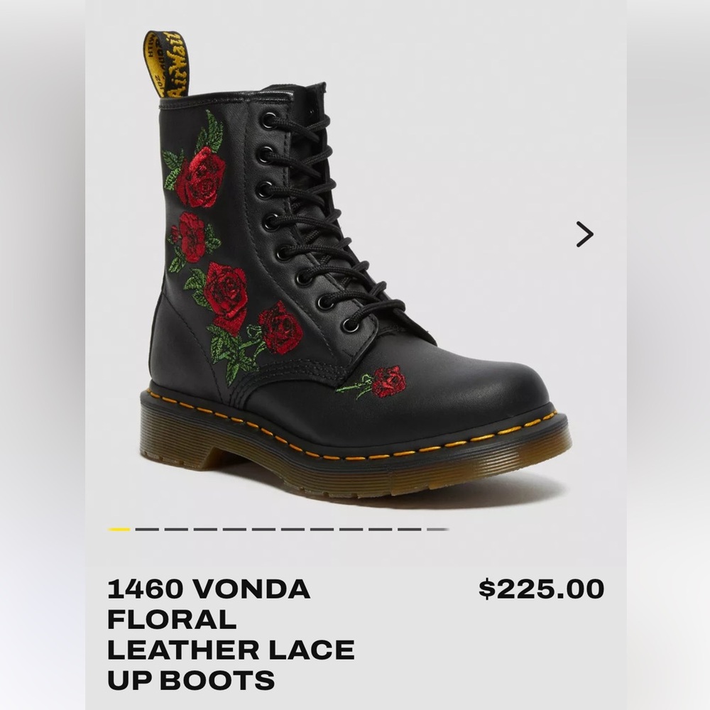 DOC MARTINS Black Boots with Red Rose Embroidery